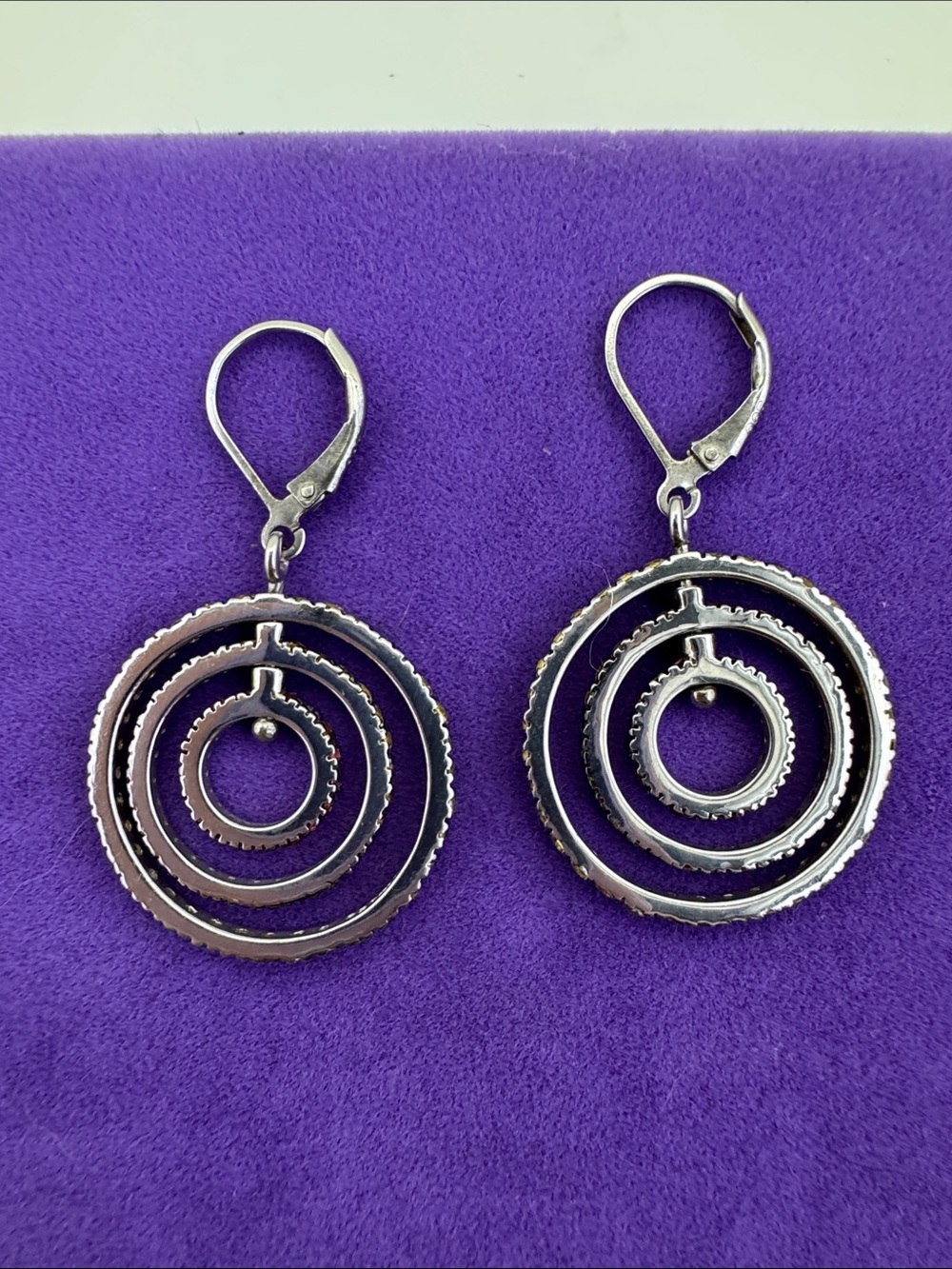 💛 Unique Sterling Silver Concentric Circle Multi Colour CZ Drop Earrings